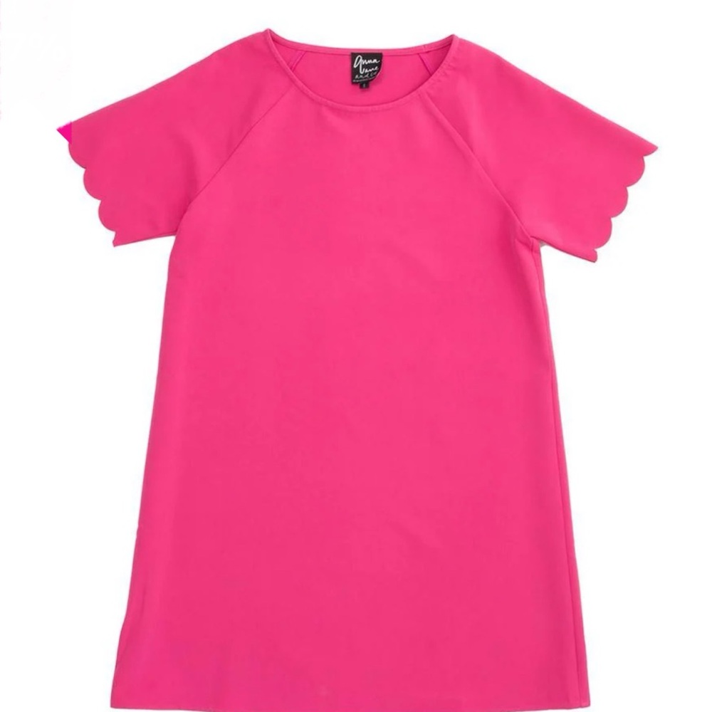 NWT Anna Lane by Mainstreet Collection Pink Scalloped sleeve dress size Large